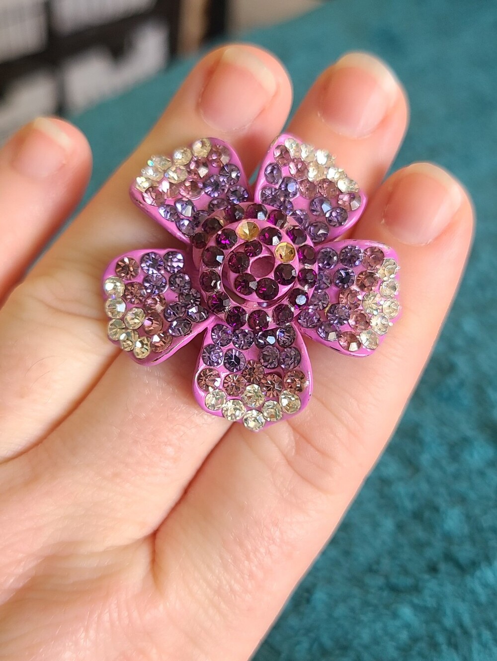 Sparkling Pink Floral Crystal Ring